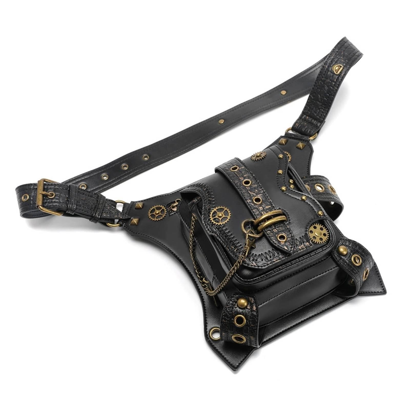 Waist Bag with Pouch Steampunk Waist Bag with Chain Gothic Hip Pouch for Concertgoers, Bikers, Festivals, Streetwear-image-0