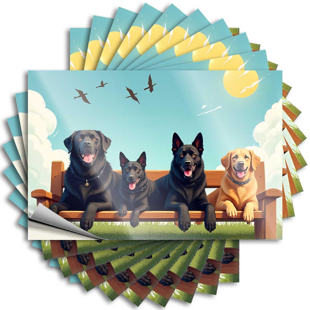 Fzfn Colour Bar Accessories Man Cave, Tattoo Friends Cover Four Dogs Relaxing On A Bench Under The Sun | Snarky Waterproof Vinyl Stickers(6X9cm)