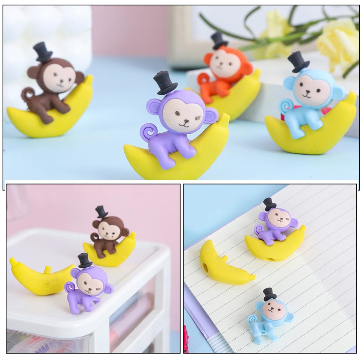 Artibetter Gomme da Cancellare Divertenti e Uniche 48 Colore Casuale Creative a Forma di Scimmia e Banana in Tpr per Cancelleria Studenti Uso Scolastico