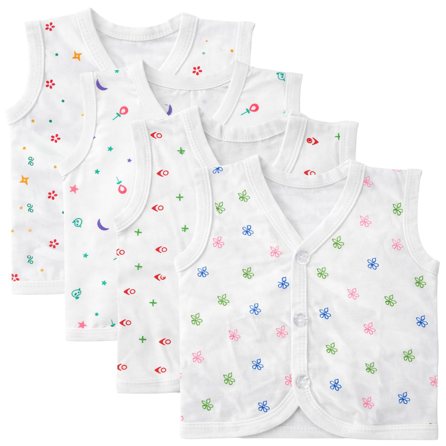 Cotton Jhabla for Baby Boy and Girl, White with Print, Pack of 4-image-14
