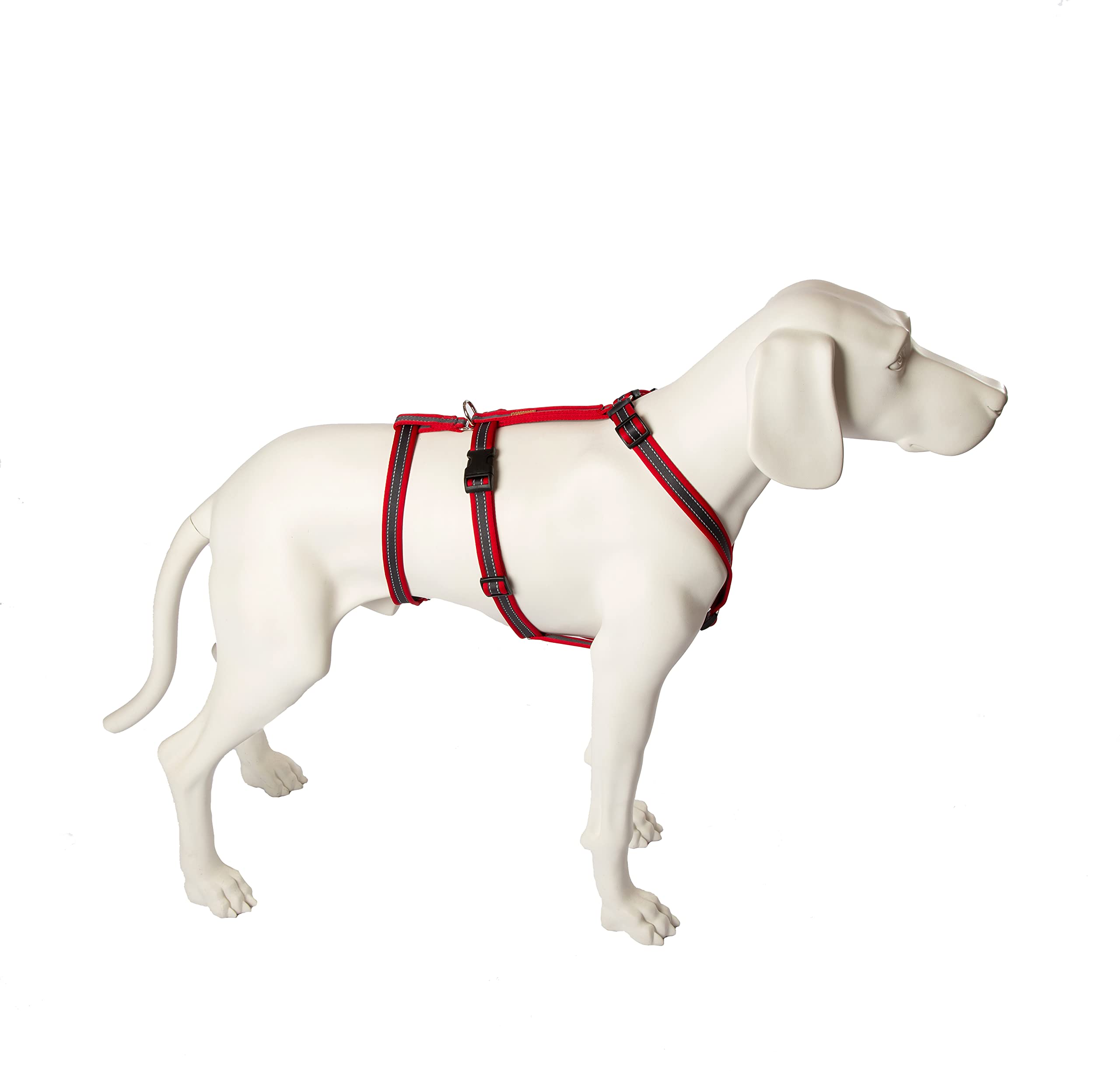 No Exit ausbruchsicheres Hundegeschirr für Angsthund, Sicherheitsgeschirr für Pflegehunde, Panikgeschirr, Soft Grip, Bauchumfang 60-80 cm, 25 mm Bandbreite, rot/Silber