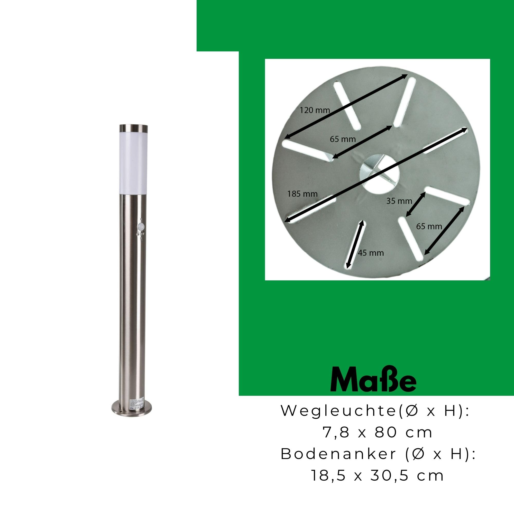 Novatool Wegeleuchten I 45 cm + 80 cm + 110 cm I mit Bewegungsmelder I mit Erdspieß I Edelstahl I IP44 I E27 Sockel I Wegebeleuchtung aussen Aussenleuchten Garten Standleuchte Gartenleuchte stehend