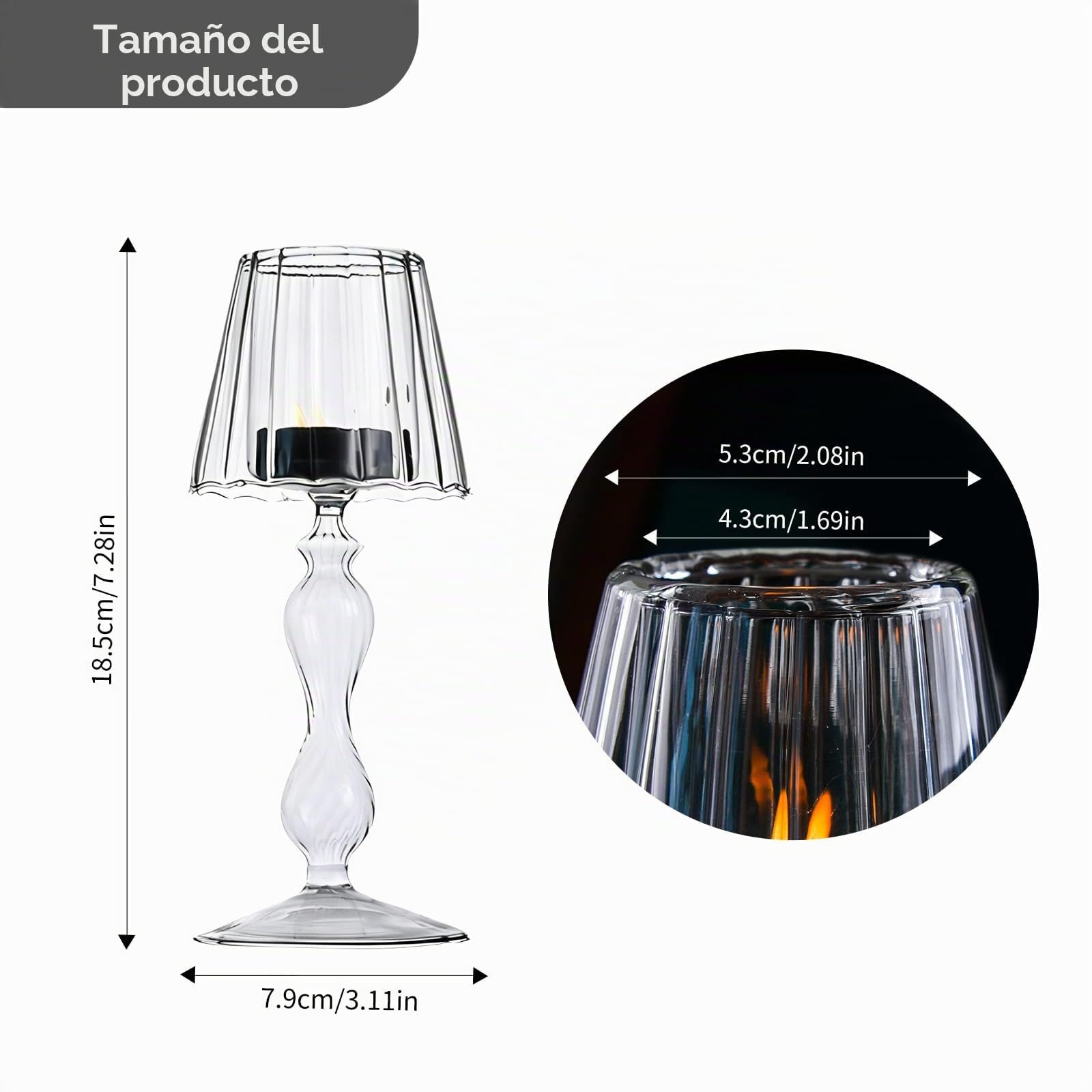 1 portavelas de Cristal Transparente con Forma de lámpara de Mesa 18,5 cm para Cena Fiesta hogar Mesa Fiestas decoración del hogar