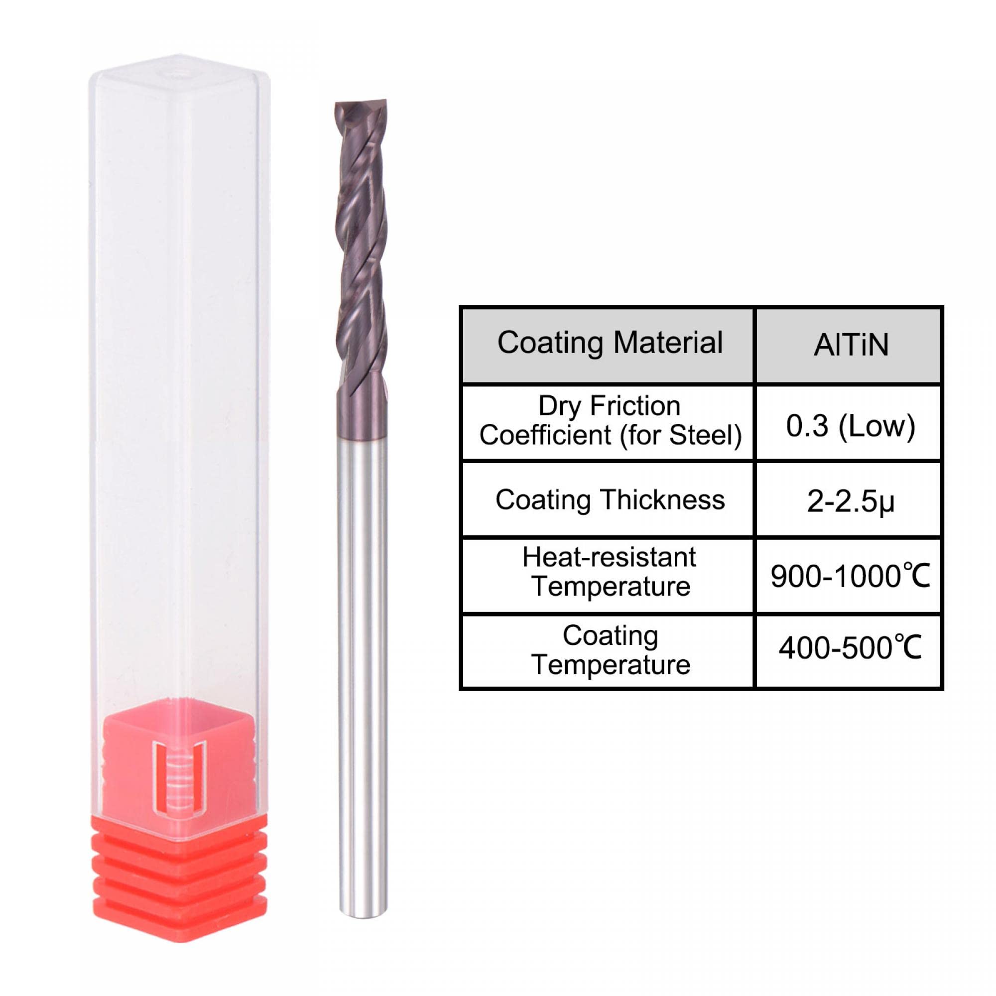 sourcing map Carré Nez Fraise à Queue 6mm Pointe Diamètre Solide Carbure AlTiN Enduit CNC Routeur Bits 2 Cannelure Spirale Fraisage Fraise HRC55 avec 6mm Queue 100mm Longueur