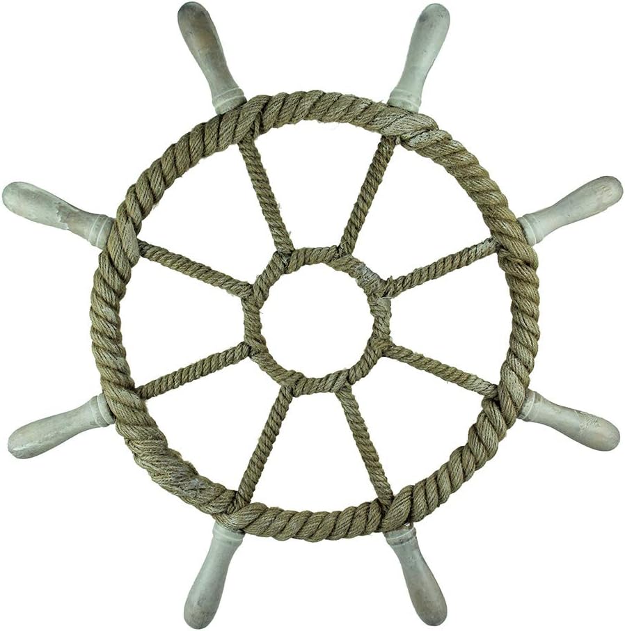 Moby Dick Specialties Wood and Rope Hanging Ship Wheel Nautical Wall Decor