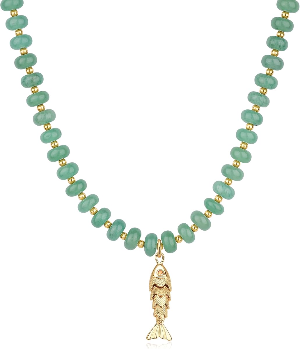 Gemstone Beaded Necklace for Women, Natural Stone Ocean Jewelry