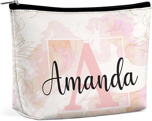Bolsa de maquillaje personalizada del alfabeto A-Z, con monograma floral, bolsa de cosméticos con nombre personalizado, bolsa de maquillaje pequeña