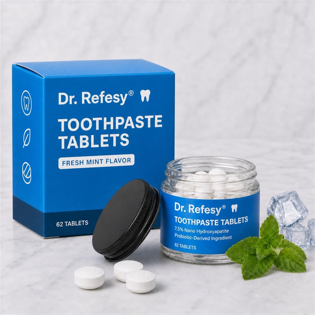 Dr. Refesy Toothpaste Tablets, 7.5% Nano Hydroxyapatite, Fresh Mint, 62 pcs
