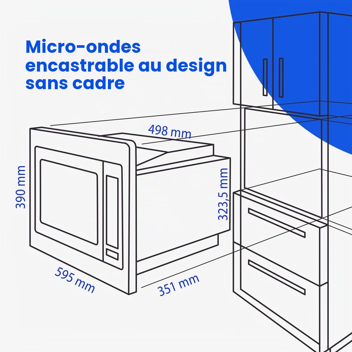 Bomann MWG3001HEB Micro-ondes encastrable 3 en 1 avec grill et air chaud, écran LCD, 8 programmes automatiques, fonction minuterie, espace de cuisson 25 l, intérieur en acier inoxydable, argenté