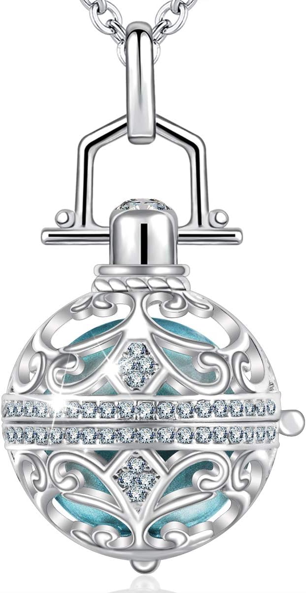 Harmony Ball Pregnancy Bola Necklace, Vintage Cubic Zirconia Harmony Ball Locket Angel Chime Caller Bell 18mm Mexican Bola Balls Pendant Necklaces for Women, 30"/45'' Chain