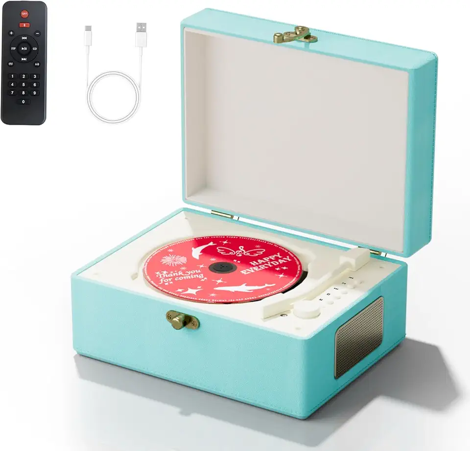 Yintiny Caixa de música Blue Time CD Player com alto-falante para decoração de casa