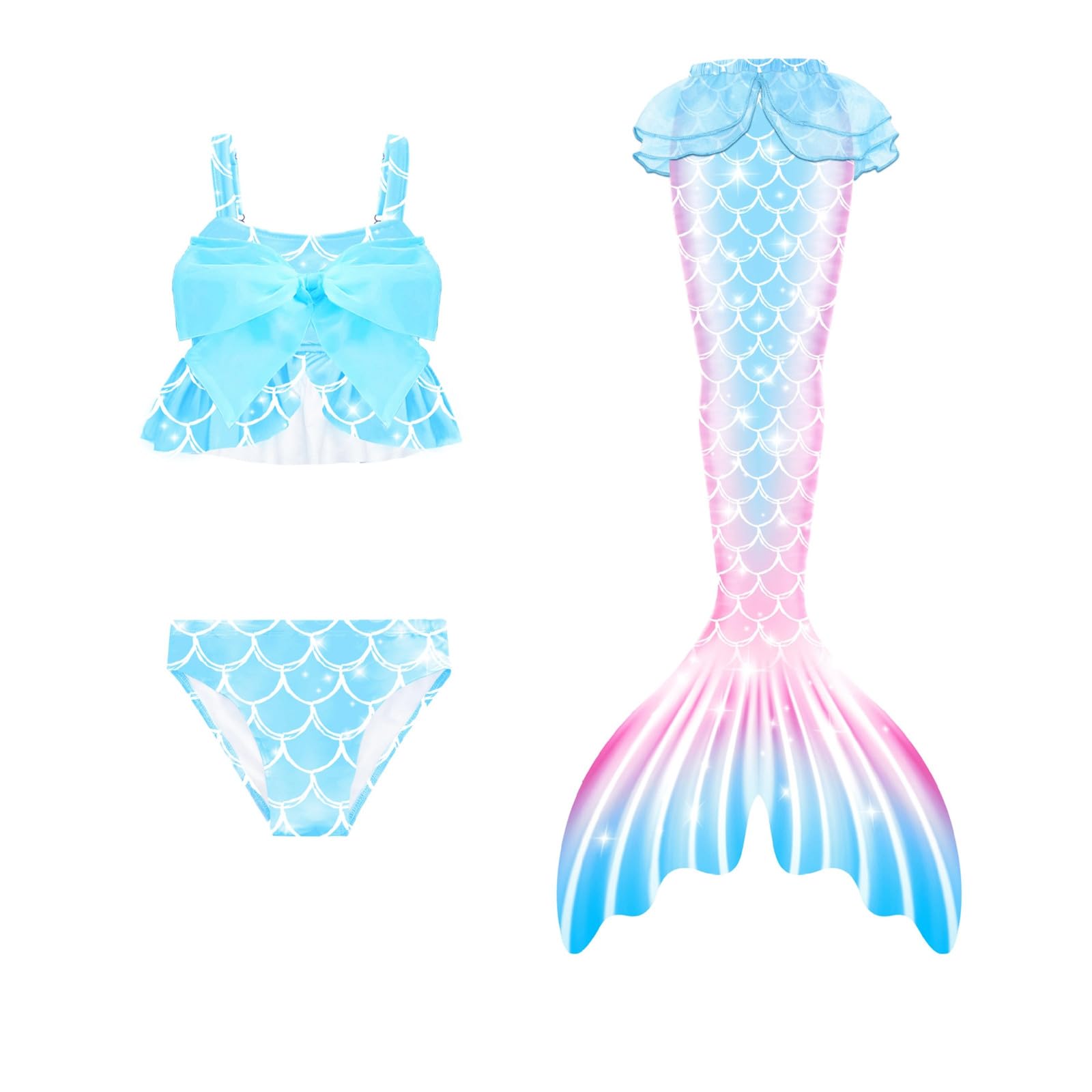 3Pcs 𝙂‭i‭r‭l‭s Sw‭imsuit 𝙈‭e‭r‭m‭a‭i‭d 𝙏‭a‭i‭l for Swimming Gradient Bikini Bathing Suit Set Cosplay Clothing Set