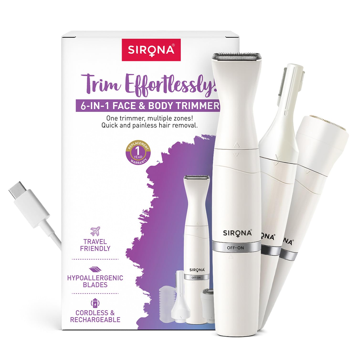 Sirona 6-IN-1 Face & Body Trimmer for Women - Image 1
