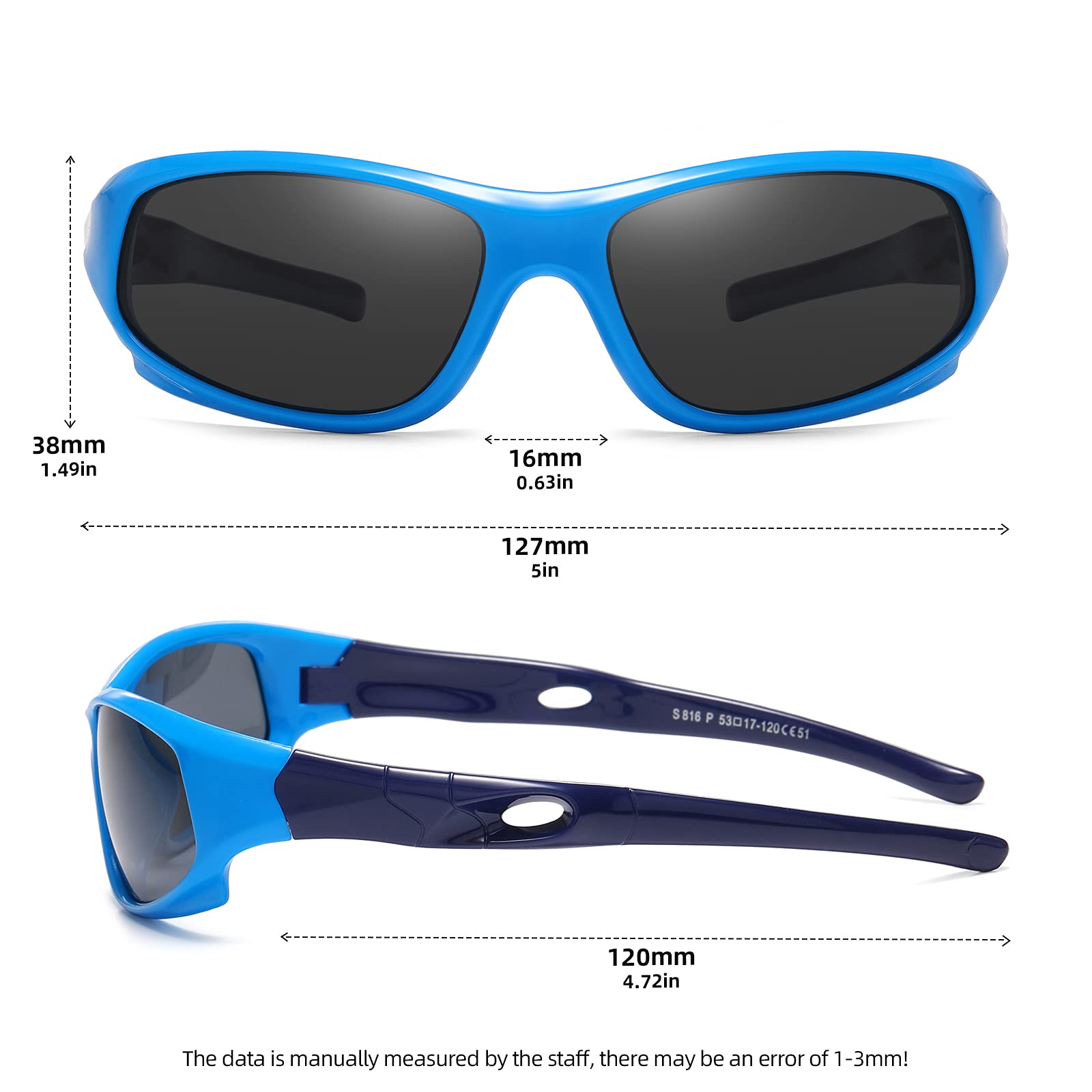 DYLB 3 Stück flexible Kinder polarisierte Sonnenbrille für Jungen Mädchen mit Riemen, Sport-Sonnenbrille für Kinder im Alter von 3–10 Jahren.