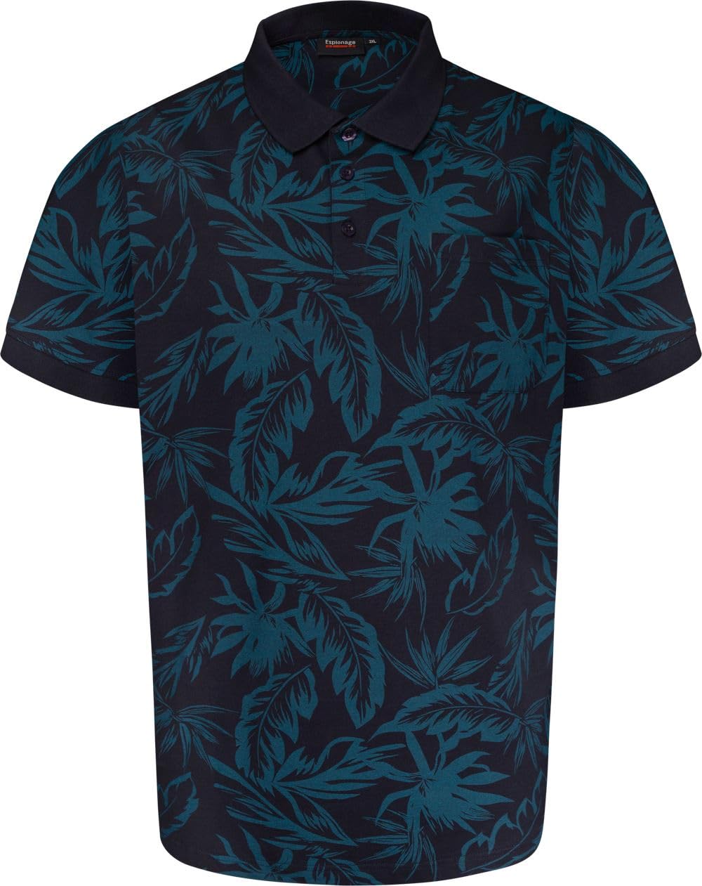 Espionage Mens Leaf Print Big & Tall Short Sleeve Polo Shirt - Navy/Teal - 3XL