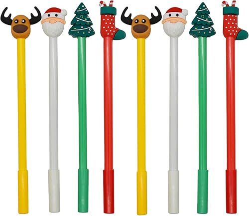12 bolígrafos de Navidad con diseño de ciervo de la suerte, alce, Papá Noel, árbol de Navidad, Navidad, relleno de calcetines, bolígrafos para