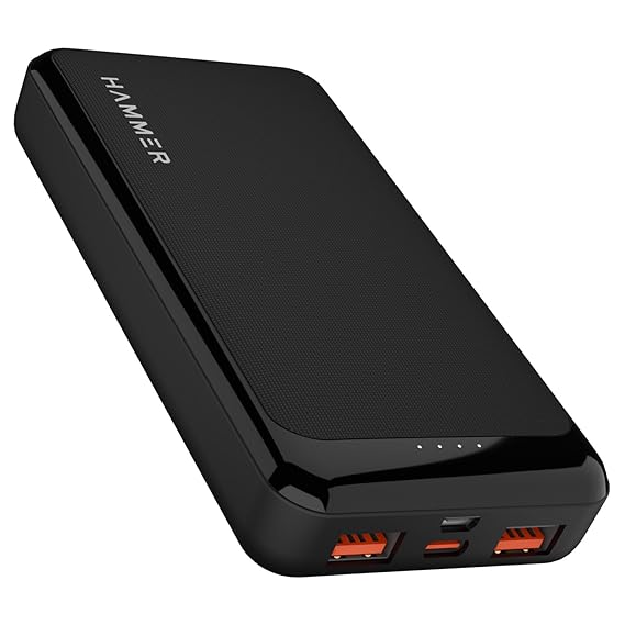Hammer Ultra Charge 20000mAh 22.5W Power Bank 20W PD Fast Charging, 3 Output, 2 Input Ports Type-C/PD, Micro USB and Multiple Layers of Protection (Black)