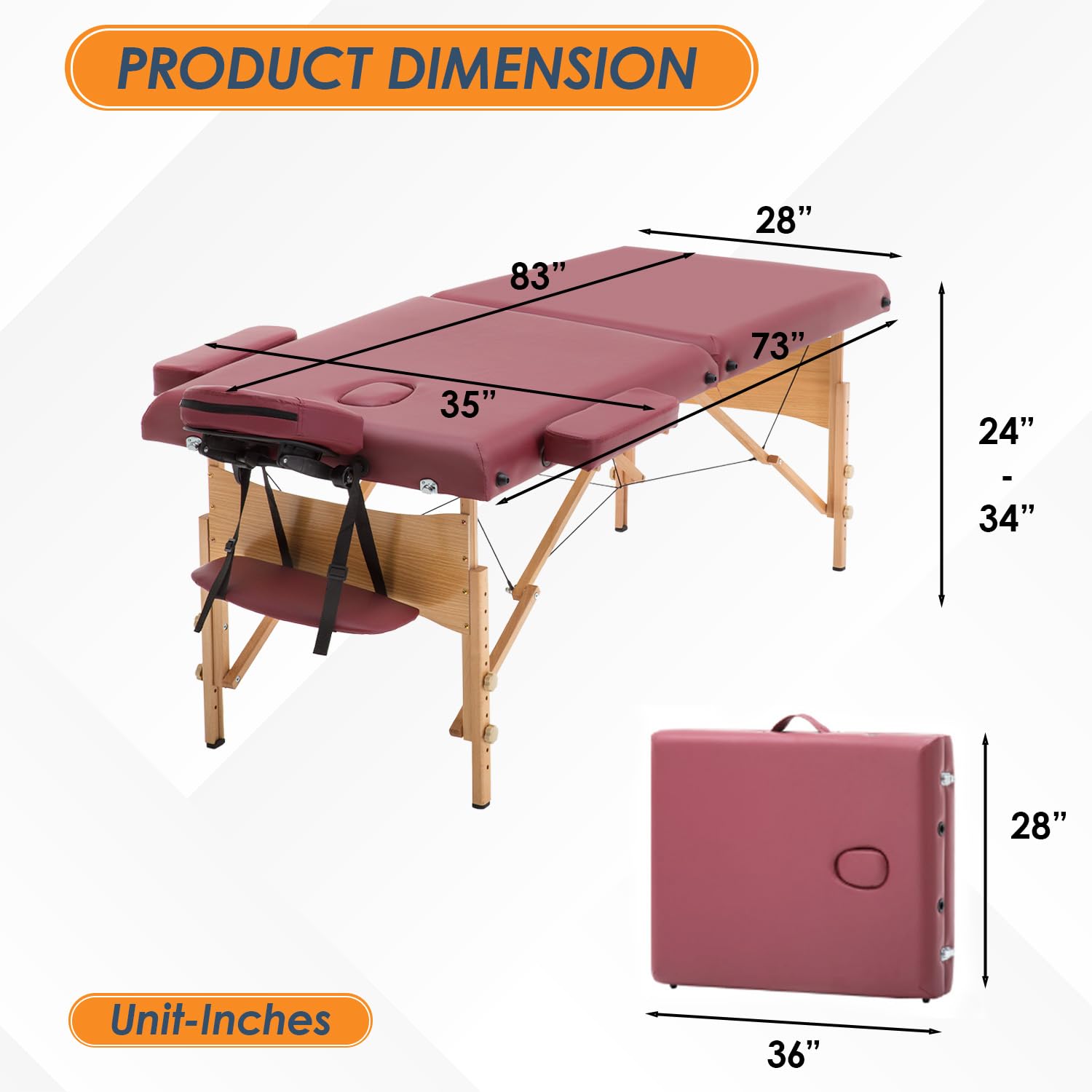 BestMassage Massage Bed Portable Massage Table 2 Folding Lash Bed Height Adjustable 24 Inch Wide Spa Table with Non-Woven Bag for Spa Footmassage Facial CareSpa Tattoo: 28 inch wide Burgundy