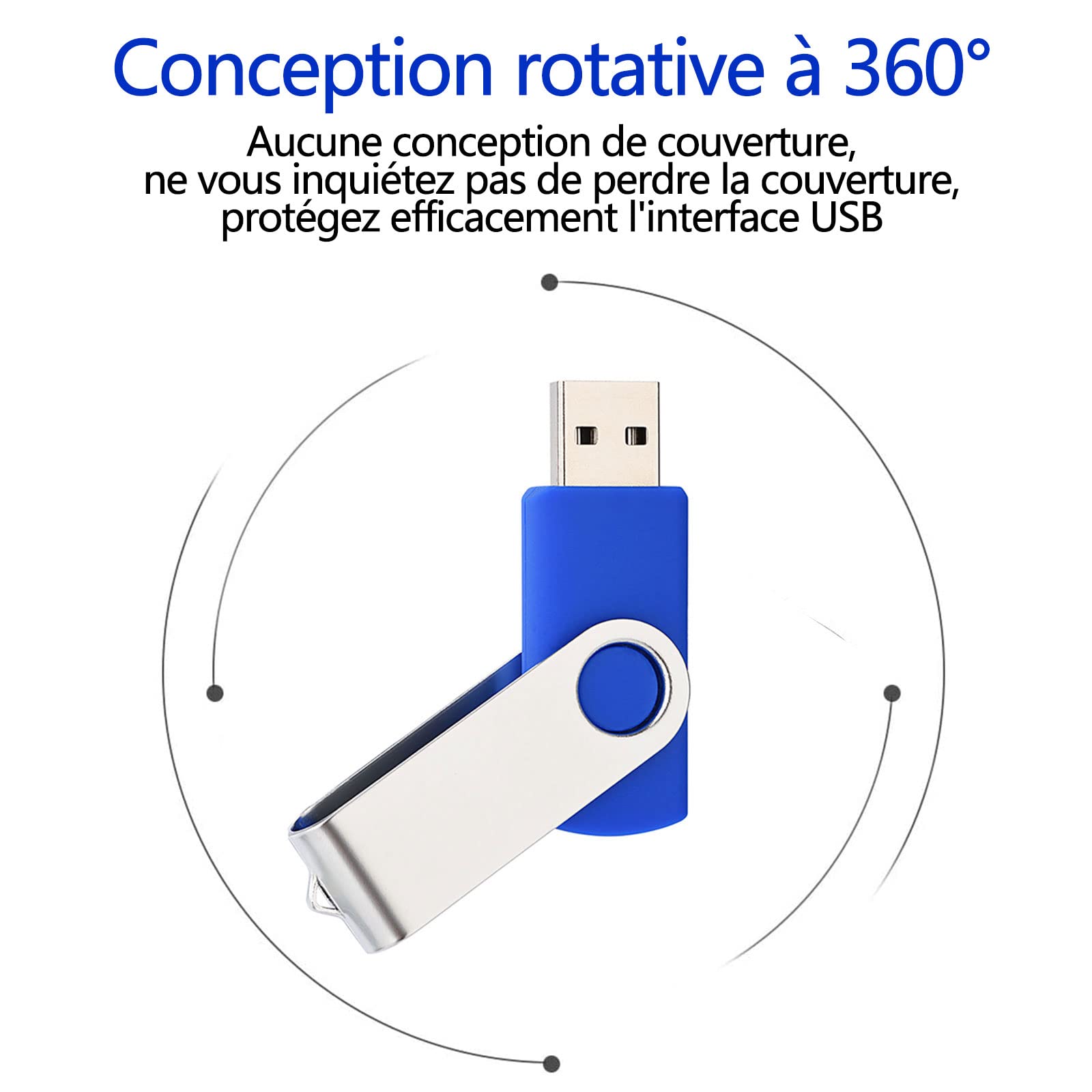 Clé USB 8Go Lot de 5 Flash Drive Cles USB 2.0 Mémoire Stick Stockage Pivotantes Porte Clef USB U Disque (5 Couleurs Mélangées:Rouge Vert Noir Bleu Violet)