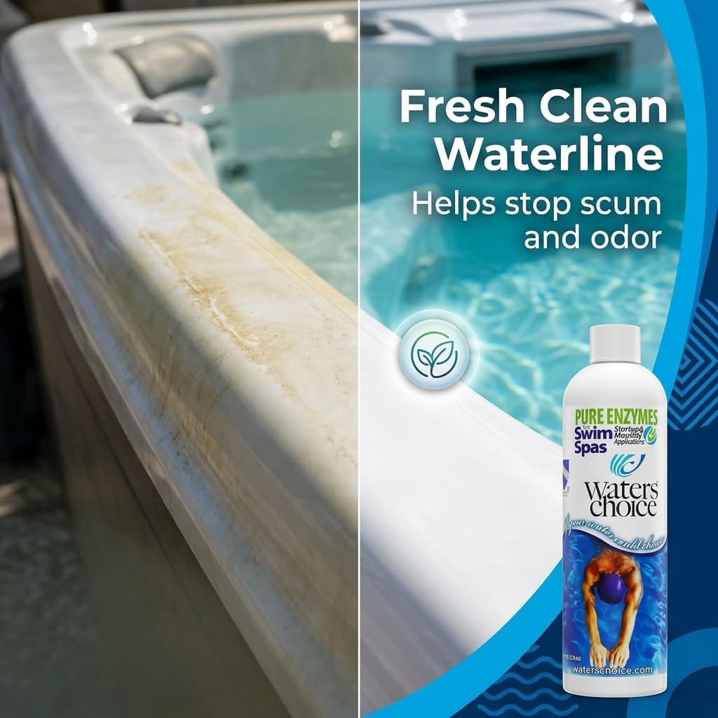 Waters Choice Water Clarifier Enzymes for Swim Spas - The First and Only Enzyme Application Designed Specifically for Swim Spas. No Shock. Minimal Sanitizer. Specialized, Safe, Effective Water Care.