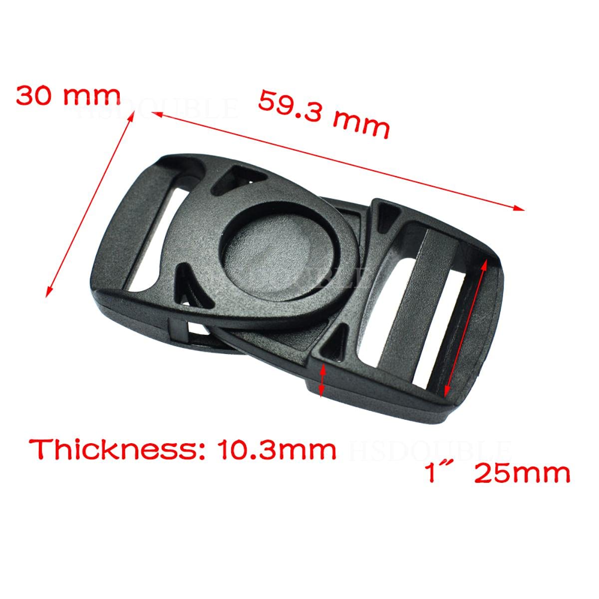 Hebillas centrales de liberación lateral de plástico Correas de mochila estilo giratorio con cabeza oscilante Correas 20 mm 25 mm 32 mm 38 mm-100 piezas, Tamaño de las correas 25 mm
