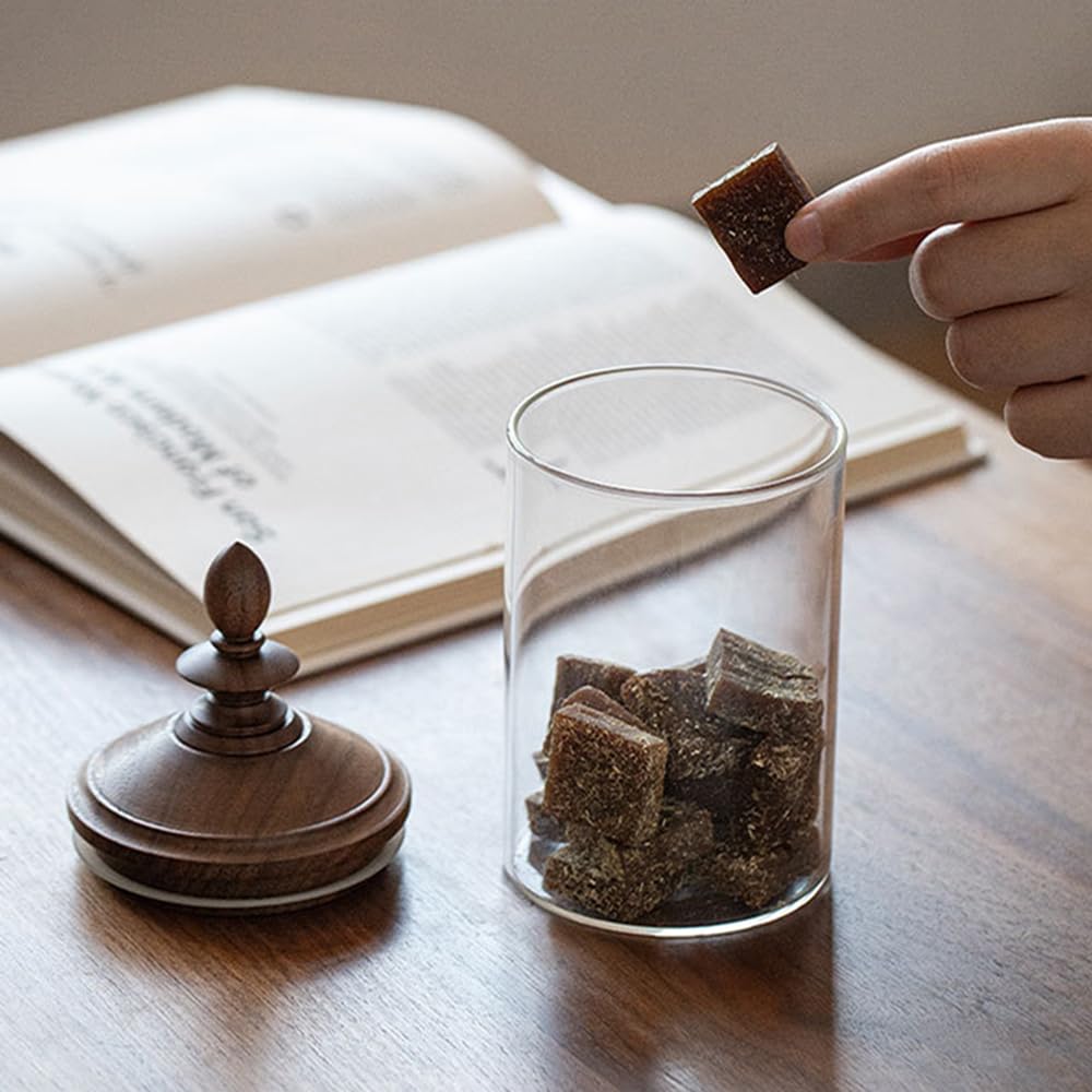 Glas-Kaffeebohnen-Glas, luftdichter Retro-Holzdeckel, transparenter Behälter mit Löffel, Küchen-Aufbewahrungsbehälter für Tee, Gewürze und mehr, 550 ml