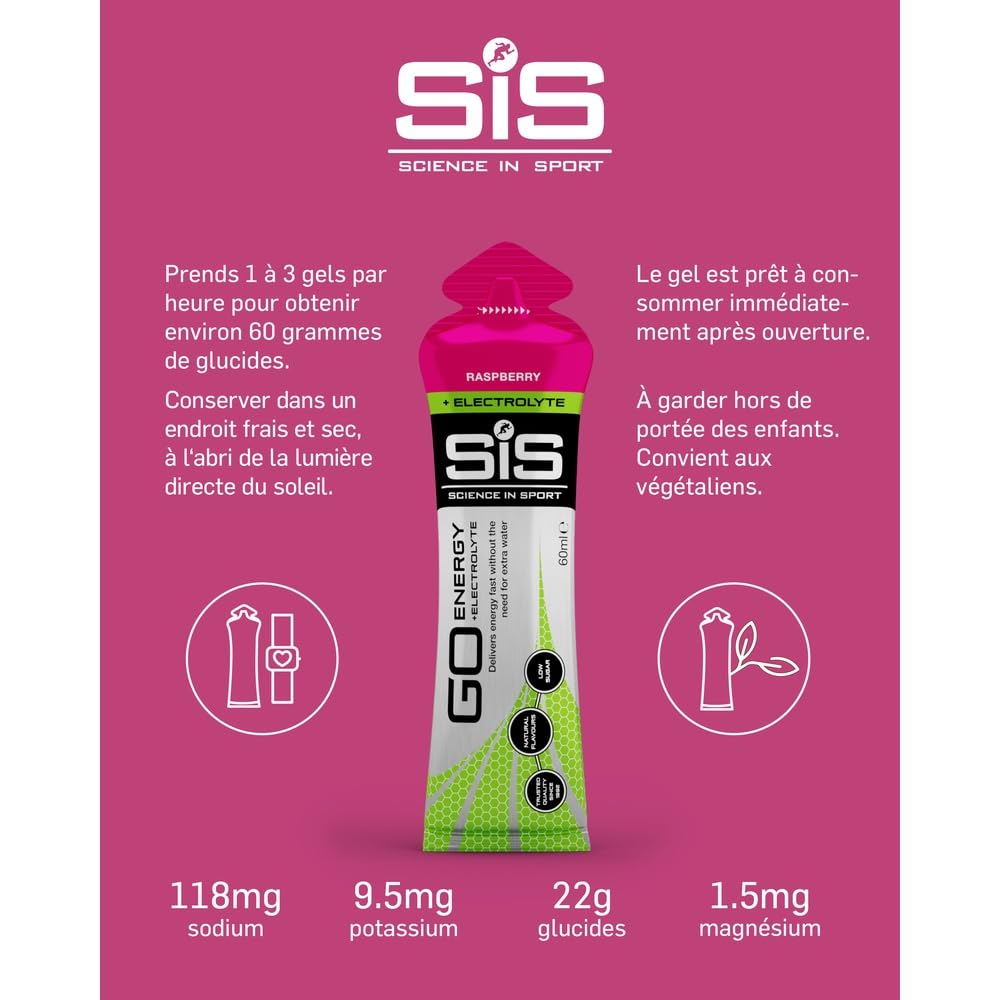 Gusto Raspberry Electrolyte Gel Sis avec électrolyte 60 ML Single Sport intégration sels minéraux (1X)
