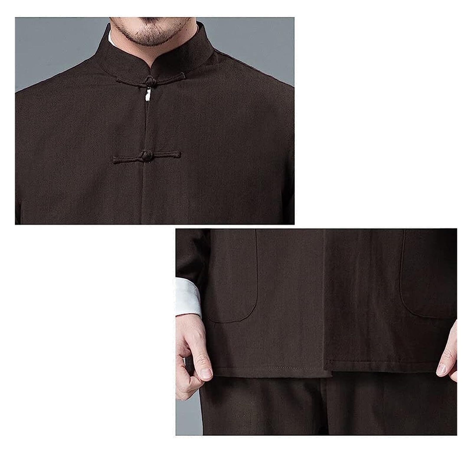 Kampfsport-Kung-Fu-Zen-Meditationsuniform, Baumwoll-Tang-Anzug for Herren, Tai-Chi-Uniform, lange Ärmel, chinesische traditionelle Kleidung, Oberteile, Hanfu-Jacke, Hemd, Mantel, Kampfsport-Anzug ( Co