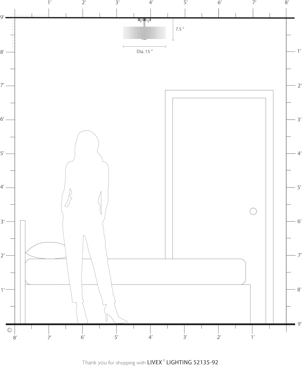 Livex Lighting 52135-92 Meridian Collection 3-Light Semi Flush Mount Ceiling Fixture with Oatmeal Color Fabric Hardback Drum Shade and Satin White Diffuser, English Bronze