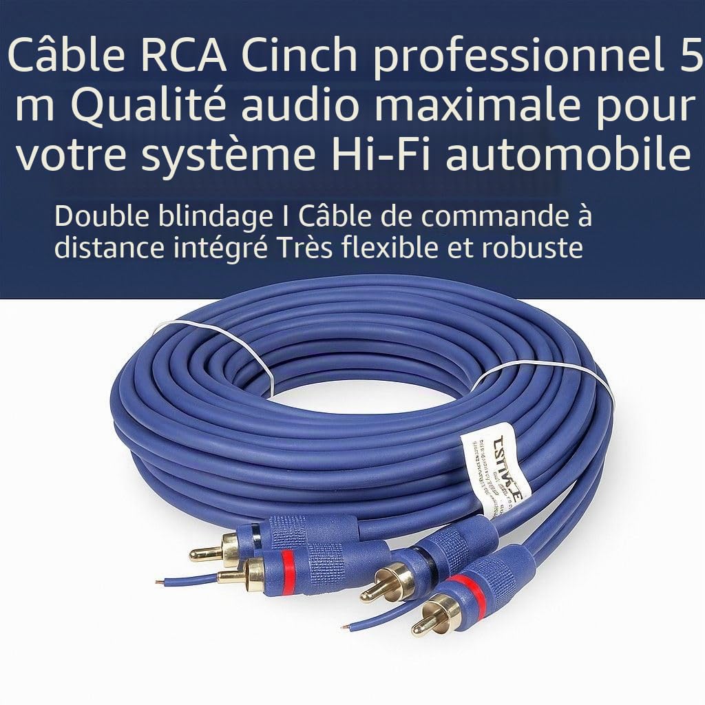 tomzz Audio 5500-001 Câble RCA Professionnel RCA 5m, blindé 2 Fois, Bleu, avec câble Distant