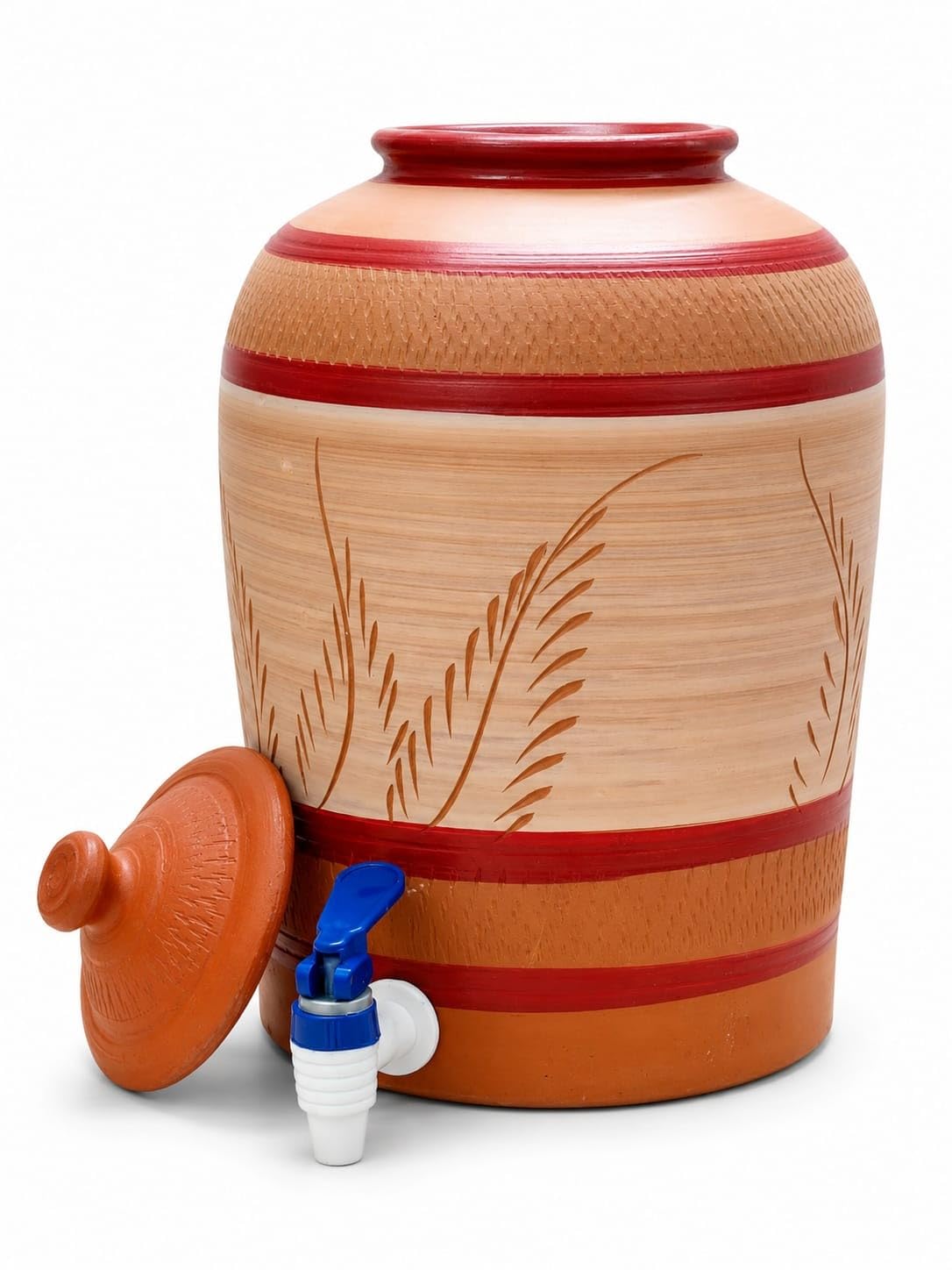 12 L Terracotta Clay Water Dispenser with Lid & Tap | Handmade Earthen Water Pot | Natural Cooling | Chemical Free | Brown-image-14
