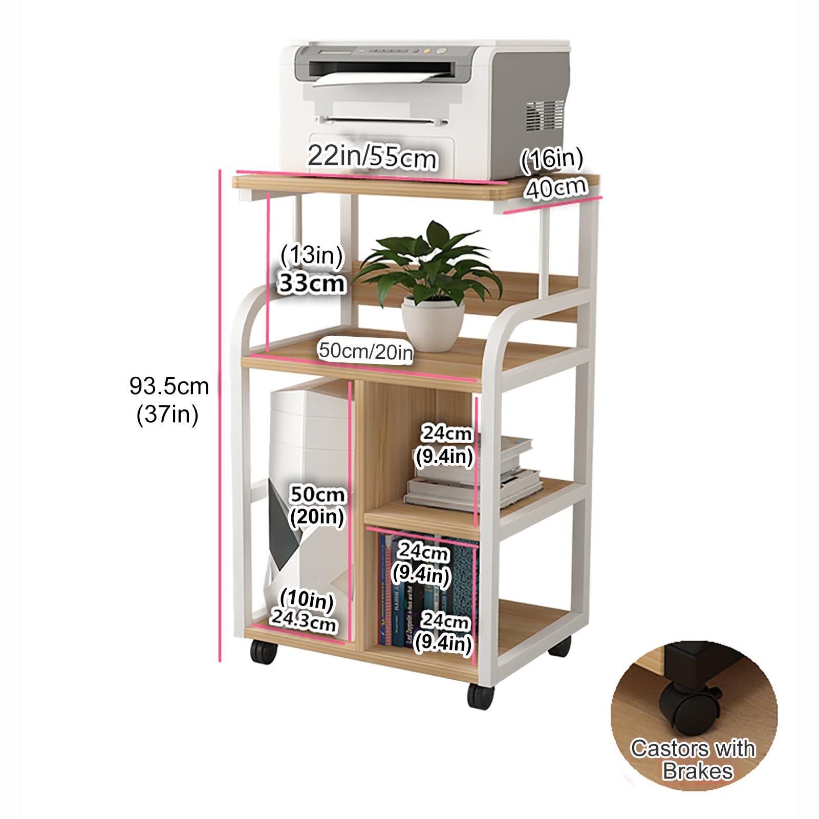 Mesa para Impresora, Estante para Impresora de 3 Niveles, Carrito para Trituradora, Soporte para PC, para Hogar y Oficina(Brown)