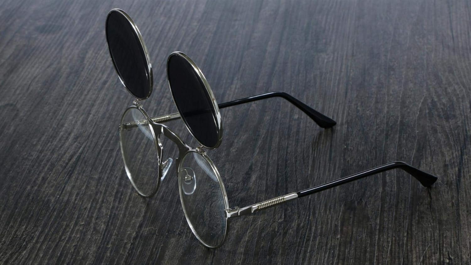 Steampunk-Sonnenbrille, rund, Metall, De Sol, Damen-Stil, Retro-Flip-Rundschreiben, doppelte Metall-Sonnenbrille, Herren-Sonnenbrille, Damen-Sonnenbrille