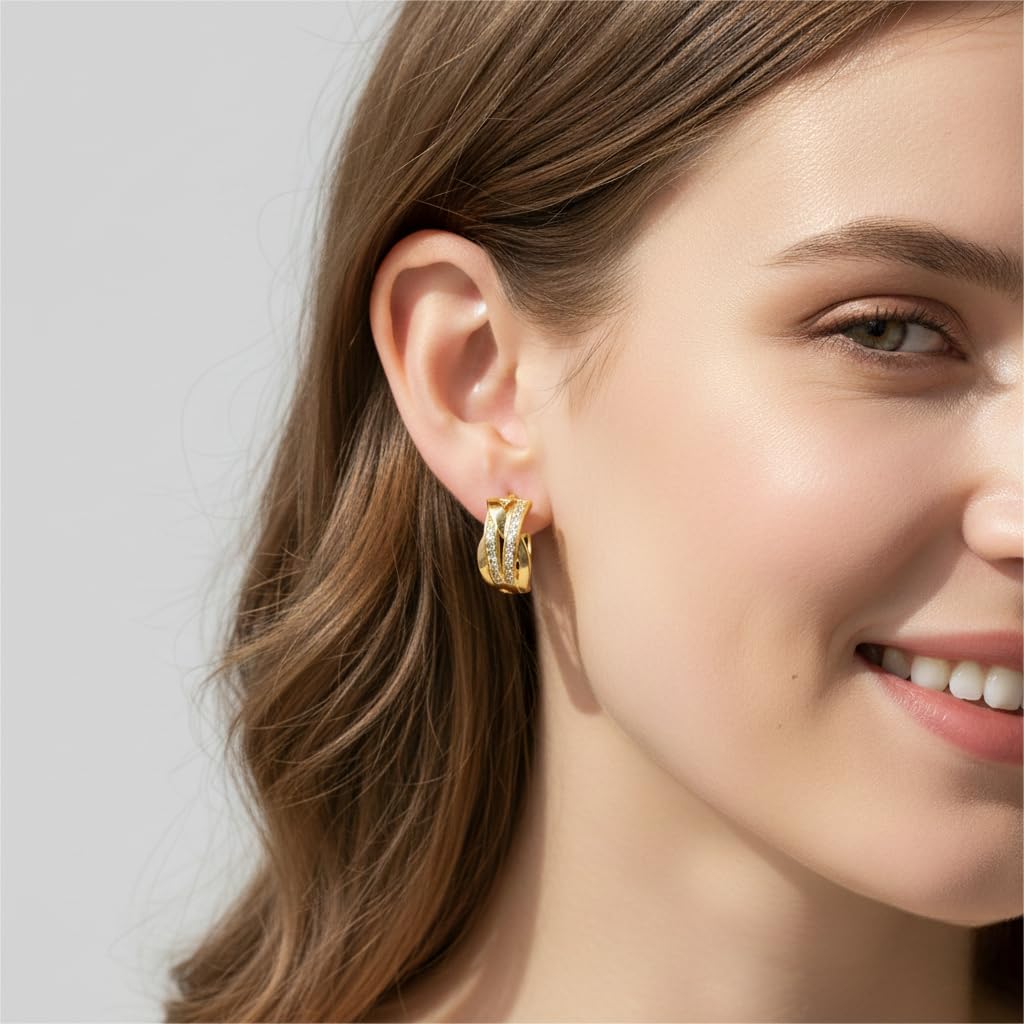 14K Gold Plated Hoop Earrings 14 Karat Gold Plated Earrings for Women Thick Small Diamond Hoop Earring X-shaped Hoops Earring for Women 20MM - Image 7