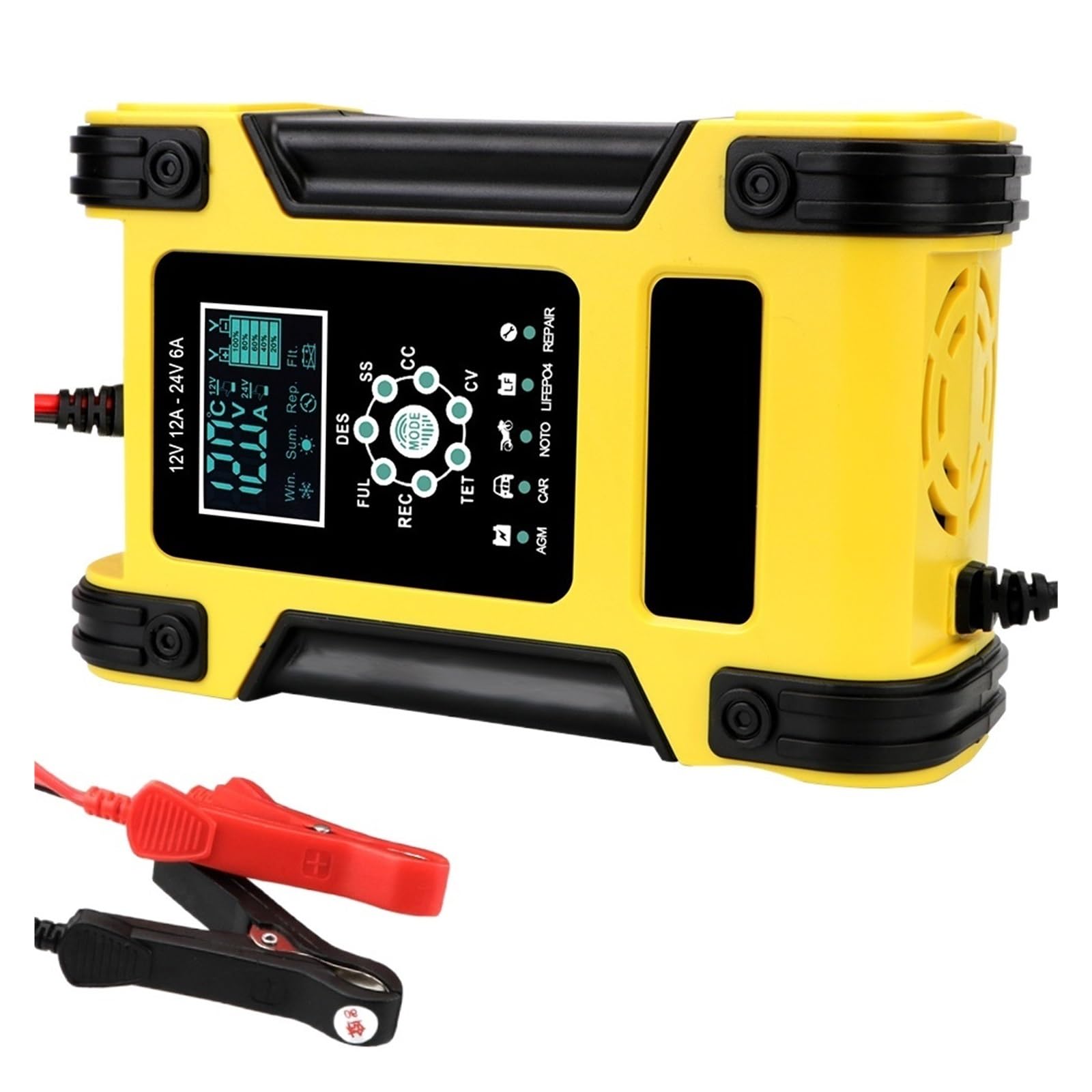 Ładowarka Samochodowa Do Motocykli Akumulatorów Kwasowo-ołowiowych Cyfrowy Wyświetlacz LCD 12V/12A Akumulator Litowo-żelazny 7 Stopni łAtwa W UżYciu