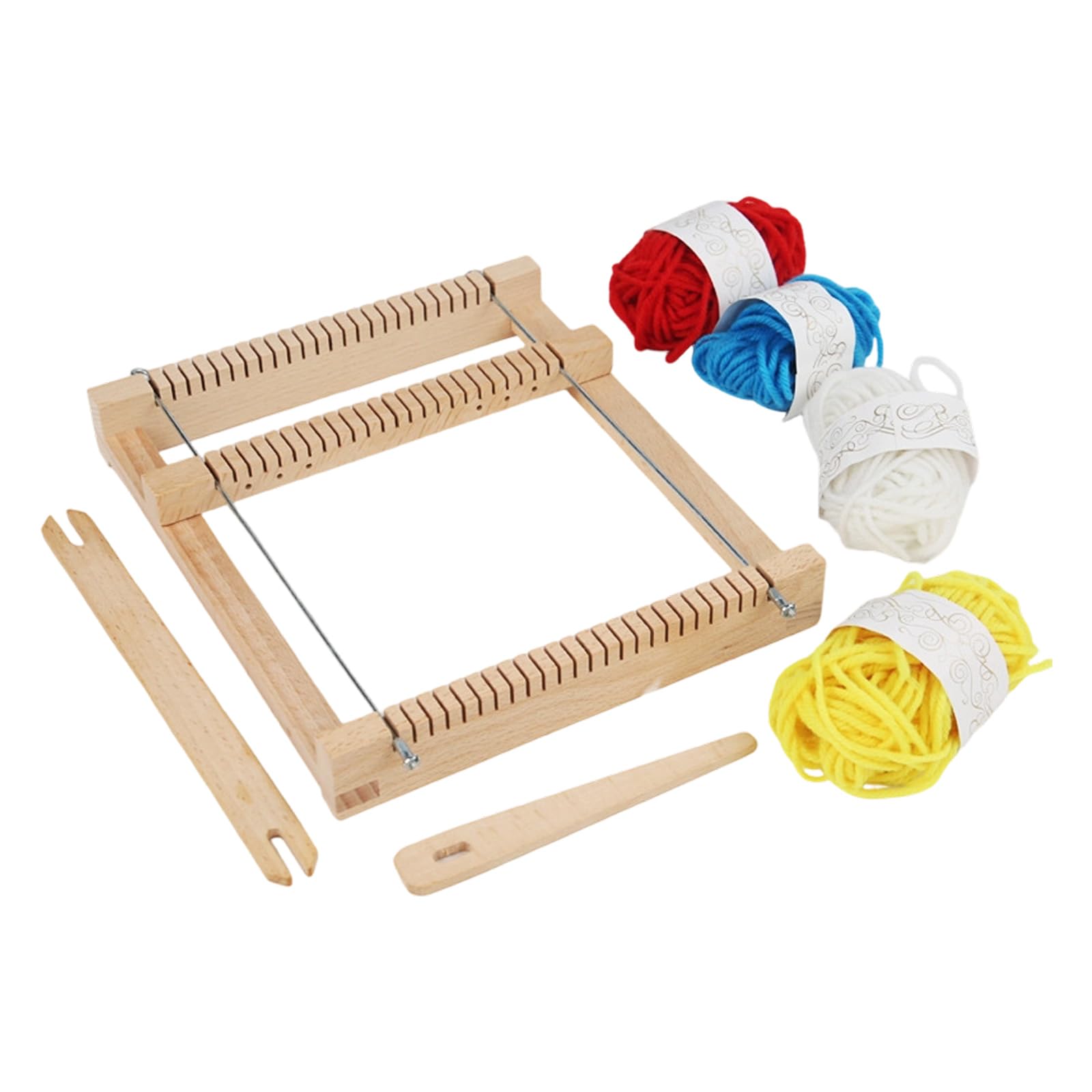 Xjdzineq Educational Knitting Tool Set: Wood Frame, 4 Color Cotton Yarn, Needle for Handmades Projects Children Knitting Set