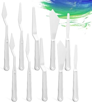 10Pcs Plastic Spatula Palette Knives, Palette Knife Set Thin and Flexible Art Tools Pallet Knife for Acrylic Paint Painting Knives Mixing,Spreading,Scratching,Layering Colors,Watercolor Painting