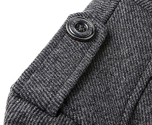 chouyatou Men's Stand Collar Wool-Blend Classic Pea Coat with Removable Inner Collar (Medium, Gray)4