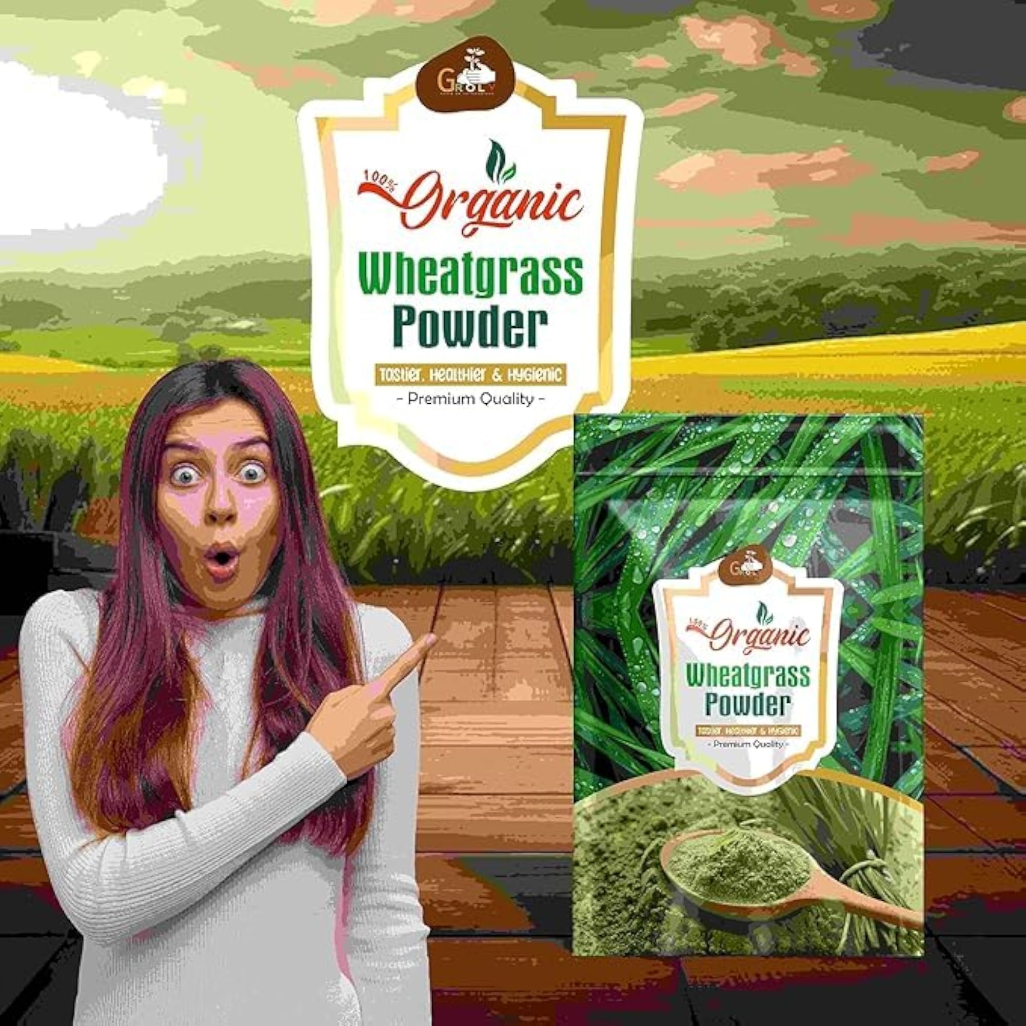 Groly Organic Wheatgrass Powder, 100 Grams