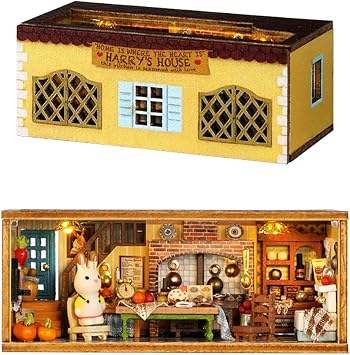 Mini 3D Wooden Doll House Craft Model with LED,DIY Miniature and Furniture Dollhouse Kit,Creative Room Idea for Valentine's Day Birthday Gift Harry's Kitchen