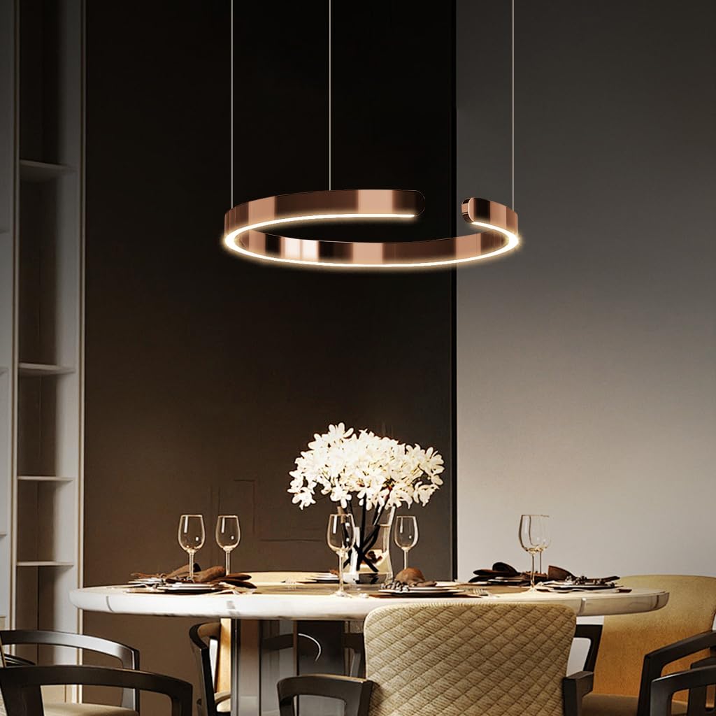 Lampada A Sospensione Da Tavolo A LED, Dimmerabile Moderno Di Design Ad Anelli Lampada Da Sala Da Pranzo In Alluminio Per Scale Lampada Da Tavolo Da Pranzo Ufficio Cucina(Rose gold,60cm)