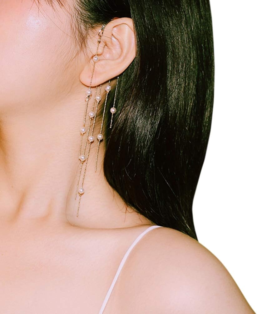 Happyyami Pearl Eardrop Tassel Clip on Earrings Lightweight Single Hanging Jewelry No Ear Hole Elegant Women Accessory for Party Daily Wear - Image 4