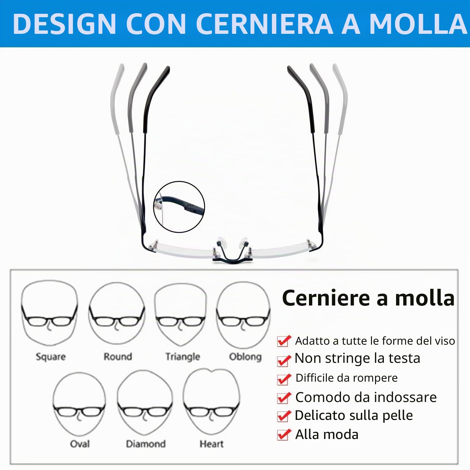 Amorays Occhiali da Lettura Leggeri Senza Montatura per Donna e Uomo Occhiali Lettori Senza Cornice per Antiriflesso con Blocco Della Luce blu 6001（Blu，+1.50）