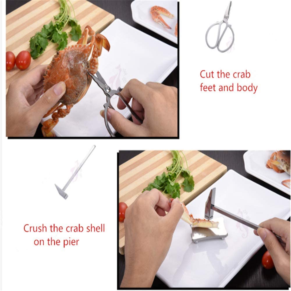 Terreno de mariscos de 8 Piezas para Cubiertos de 8 Piezas para Amantes de los mariscos, Incluido el Martillo de Cangrejo/Horquilla/Hacha/Cuchillo/Cuchara/escorpión/Tijeras/Muelle