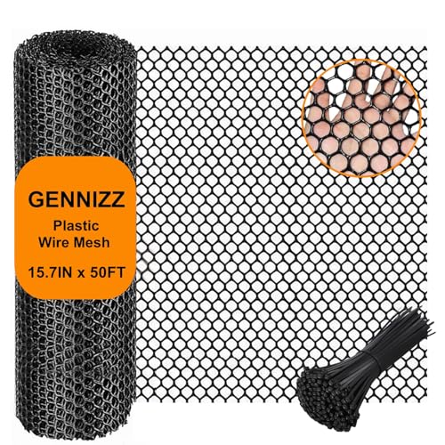 Image of Plastic Wire Mesh Fence Roll, GENNIZZ 15.7IN x 50FT Plastic Chicken Wire Mesh, Balcony Garden Floral Netting Fencing Barrier for Cat Dog(0.4m x 15m)