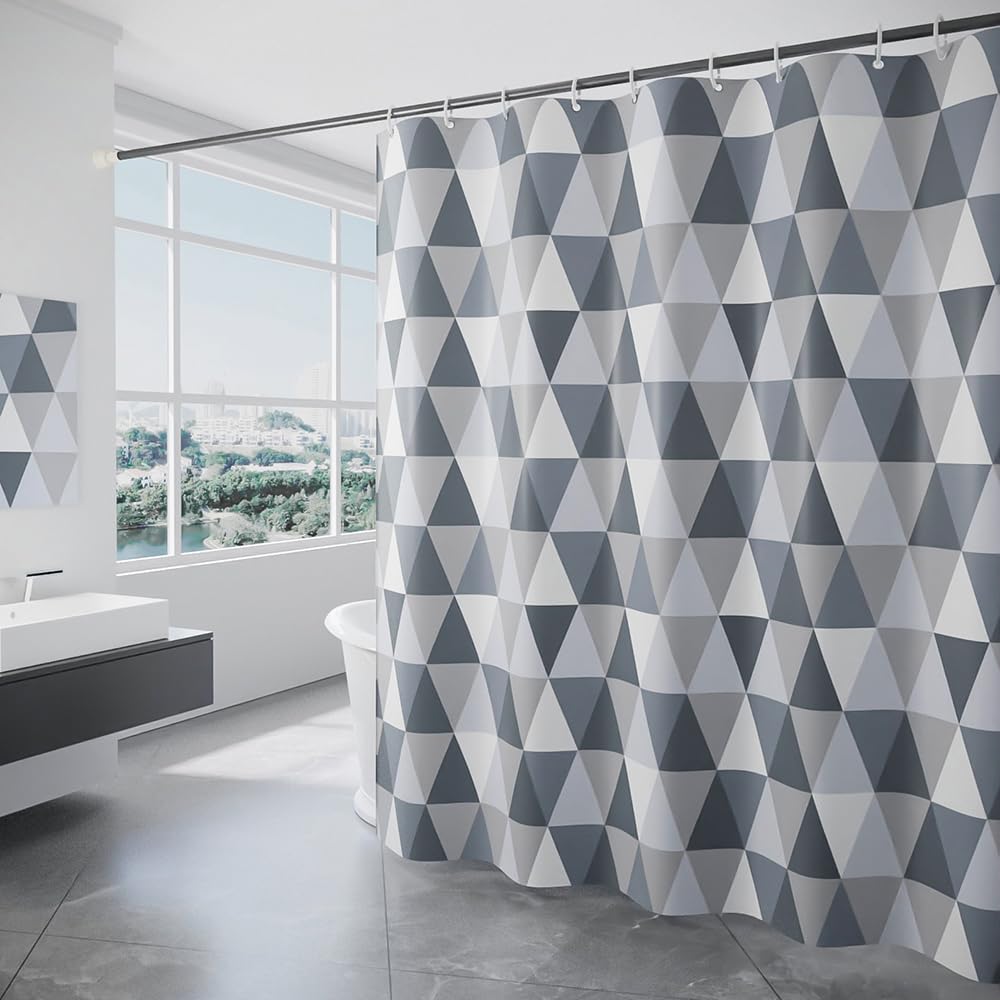 Lkw Ogechi Shower Curtain Waterproof and Antimould for Wet Room - 240cm Drop Washable Small Triangle Patterned Bath Curtains with Weighted Hem for Bathroom (200 * 220cm)