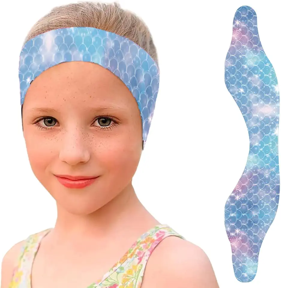 Faixa de cabelo infantil com alça ajustável, protetor de ouvido para natação, faixa de cabeça impermeável de alta elasticidade (azul)