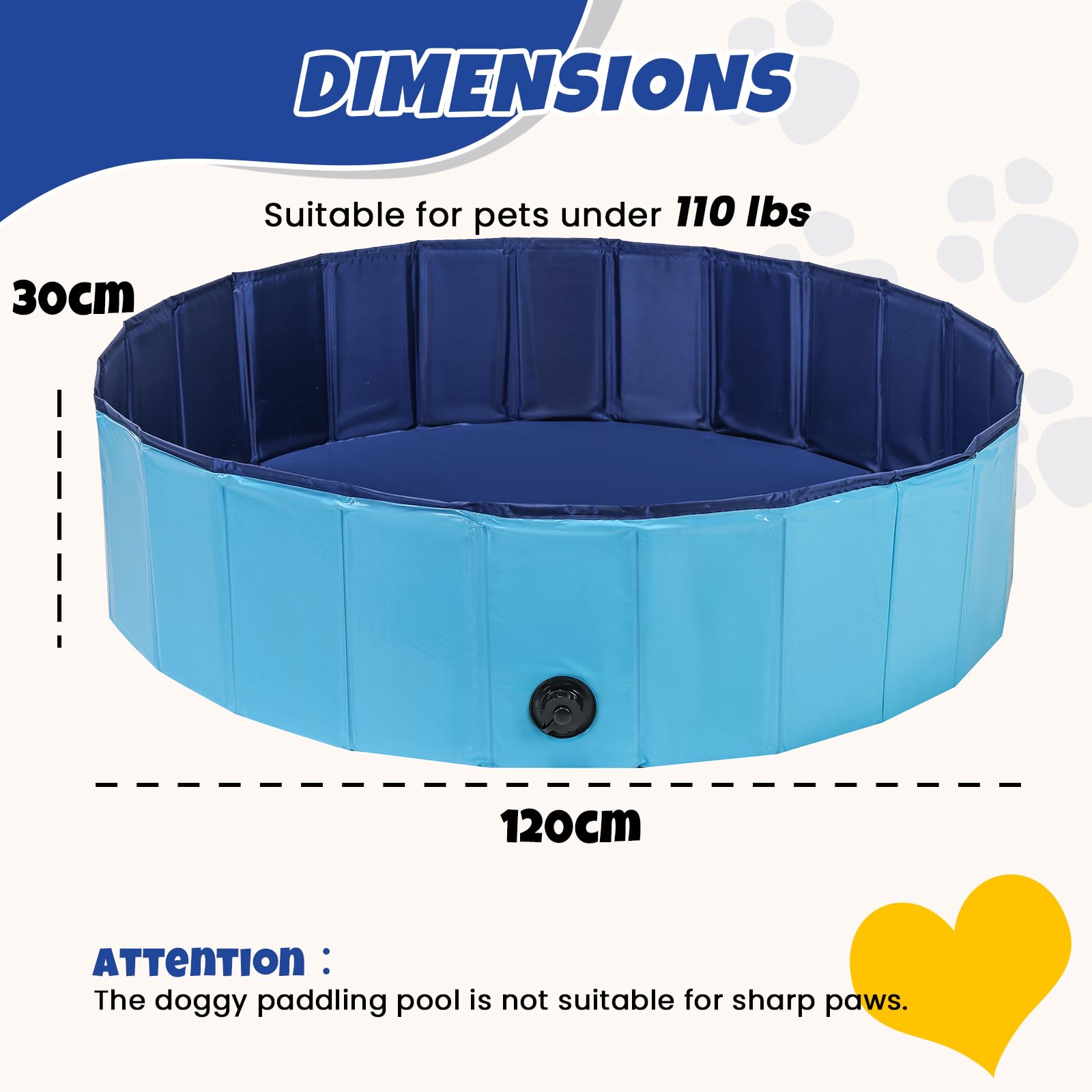 DASBET Piscina pieghevole per cani, in PVC, portatile, per cani, cuccioli, gatti, per interni ed esterni (120 cm di diametro x 30 cm di altezza)