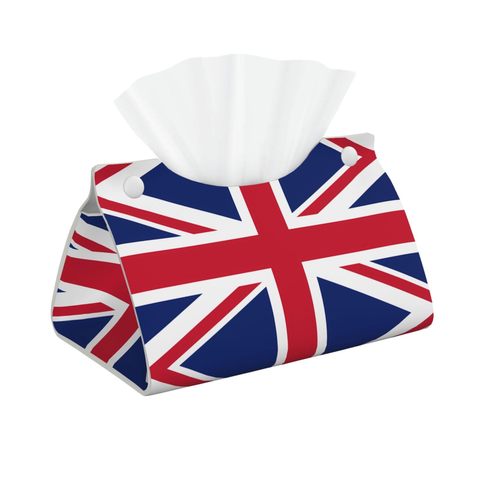 British Flag Print Long Tissue Box Cover Holder Foldable Leather Organizer for Vanity, Nightstand, Desk & Bathroom