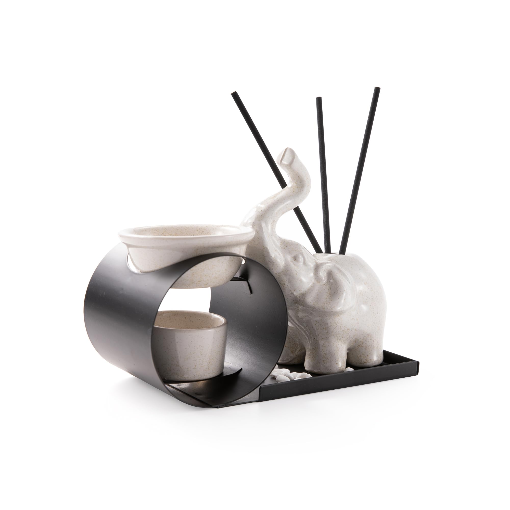 Myga Elephant Oil Burner & Reed Diffuser - Ceramic Wax Melt Burner for Essential Oils & Fragrance Melts - Home Décor for Aromatherapy, Meditation, Stress Relief, Relaxation and Mindfulness Gift